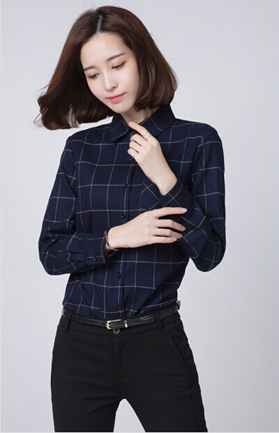 藏蓝格子女衬衫